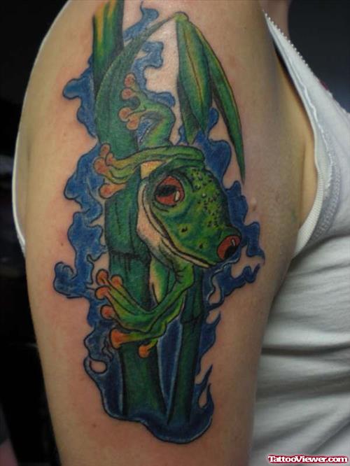 Water And Frog Tattoo On Bicep