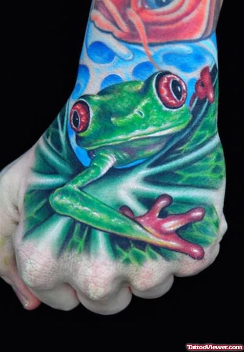 Green Frog Tattoo On Hand