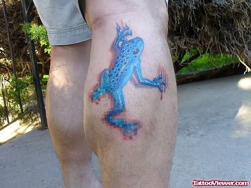 Blue Frog Tattoo On Right Leg