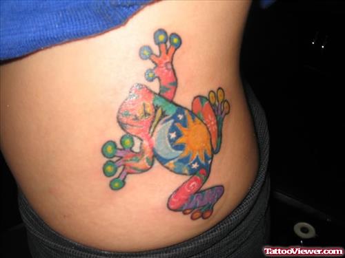 Big Colourful Frog Tattoo On Body