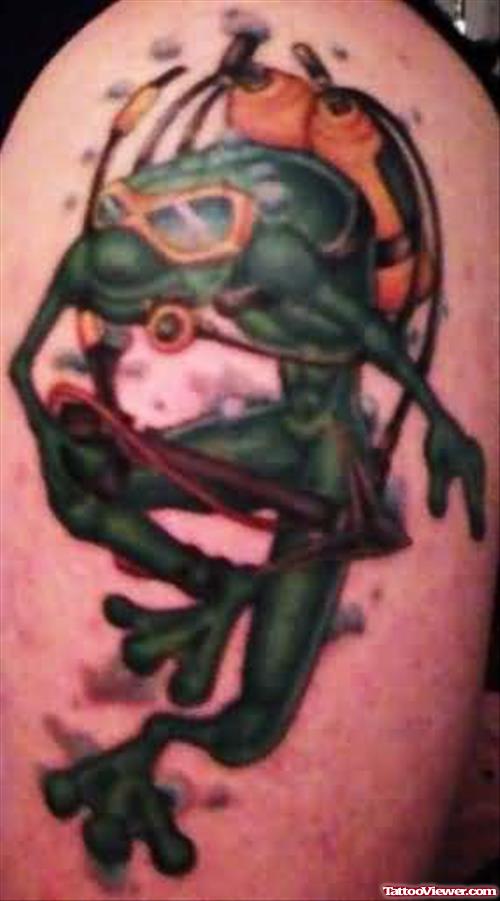 Scuba Frog Tattoo On Bicep