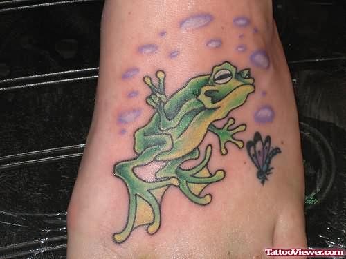 Peace Frog Tattoo On Foot