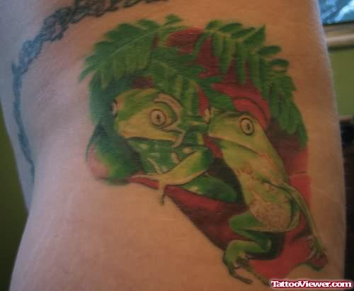 Green Frog Tattoo On Rib