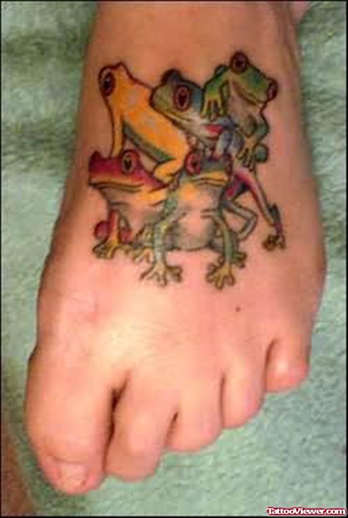Frogs Tattoos On Foot