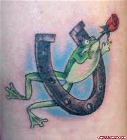 Frog With Rose Tattoo On Body