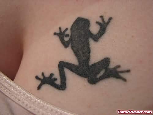 Black Frog Tattoo On Chest