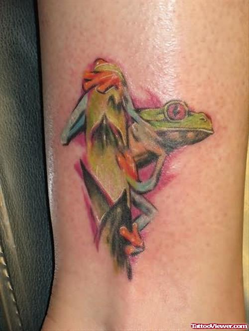 Red Eye Frog Tattoo On Ankle