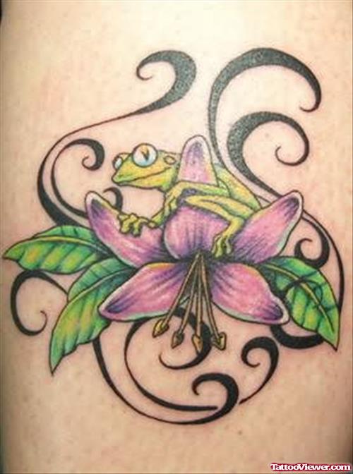 Frog Sitting On A Flower Tattoo
