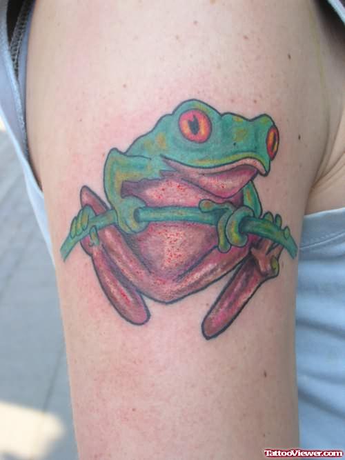 Cute Frog Tattoo Designs On Bicep