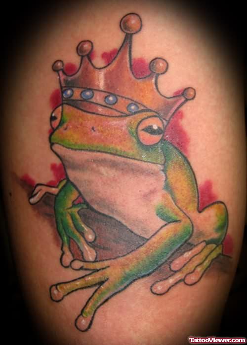 Cartoon Frog With Crown Tattoos