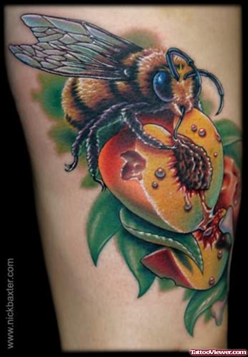 Peach And Bee Tattoo