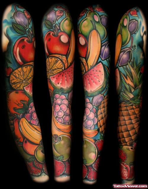 Fruits Tattoos On Full Arm