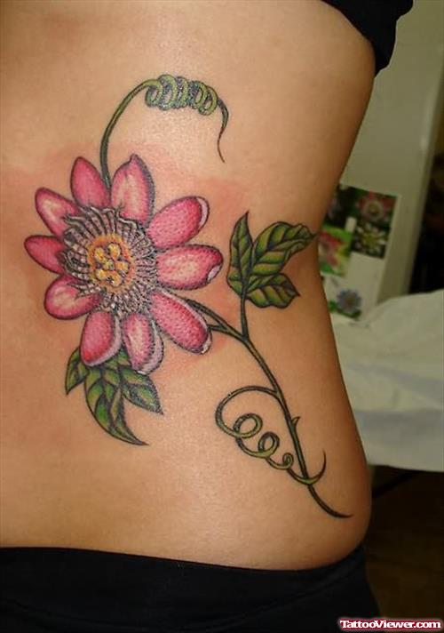 Fruit Flower Tattoo On Rib