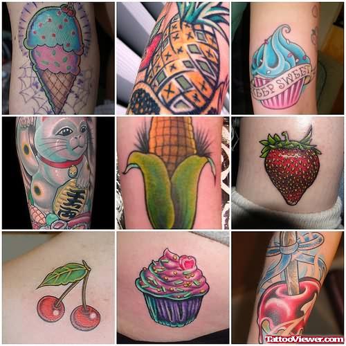 Cherry Pineapple Strawberry Fruit Tattoo Design