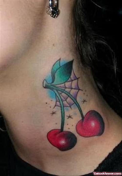 Cherry Tattoo On Neck
