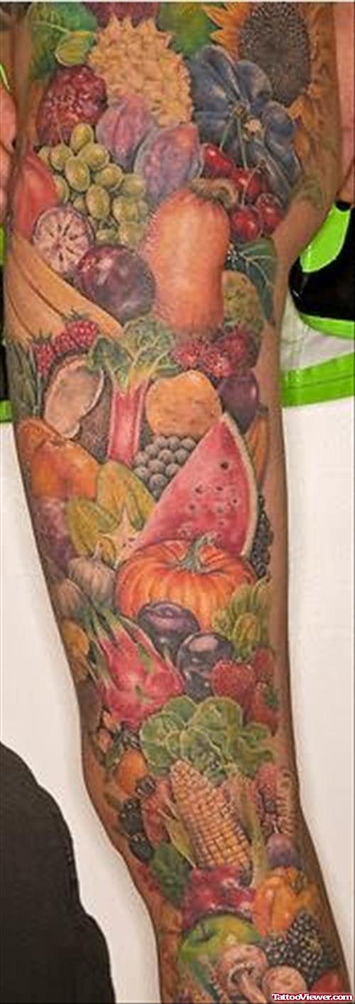 Fruits Colourful Tattoos On Full Arm