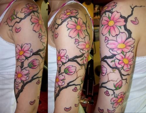 Cherry Blossom Large Tattoo On Shoulder