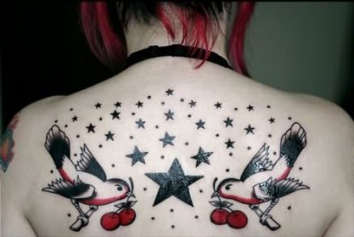 Star Tattoo Bird And Fruit Tattoo