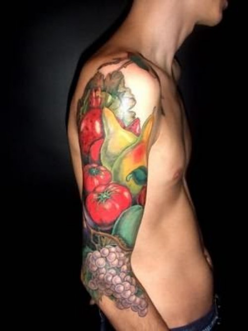 Fruits Tattoos On Shoulder And Bicep