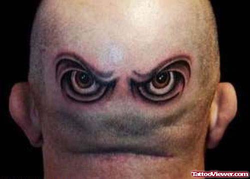 Funny Eyes Tattoo On Back Head