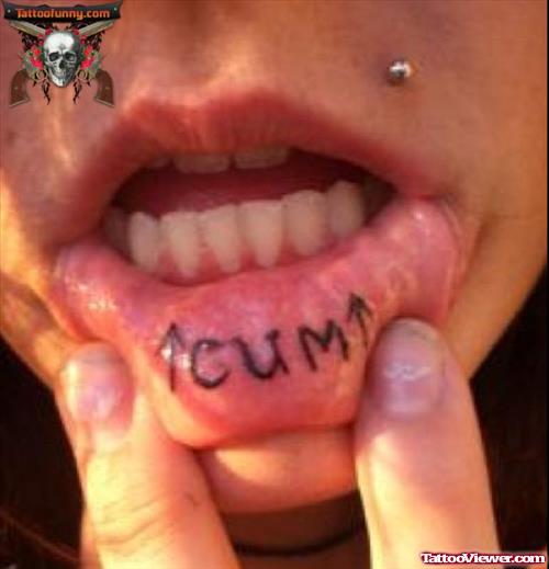 Funny Tattoo On Girl Lip
