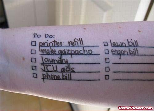 Funny To Do List Tattoo