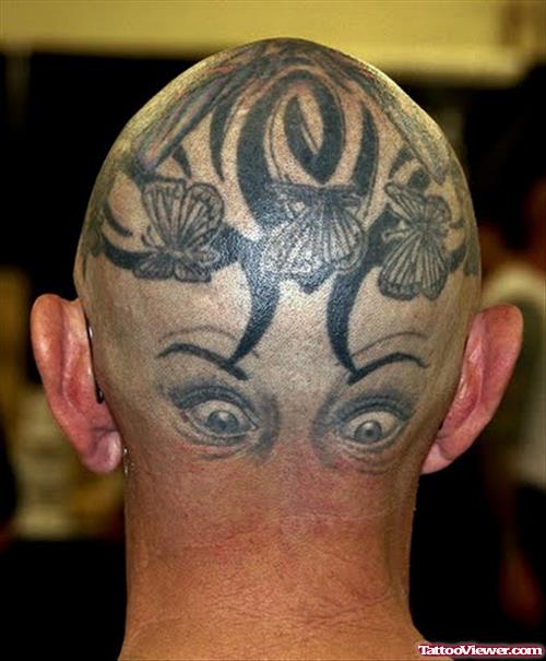 Funny Head Tattoo With Eyes
