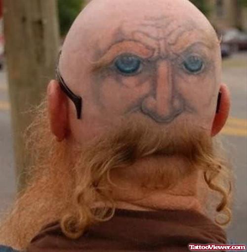 Funny Face Tattoo On Head
