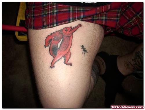 Funny Squrell Tattoo On Thigh