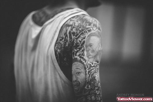 Awesome Grey Ink Gambling  Tattoo On Right Half Sleeve