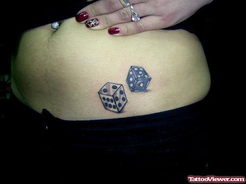Grey Ink Dice Gambling Tattoo On Hip
