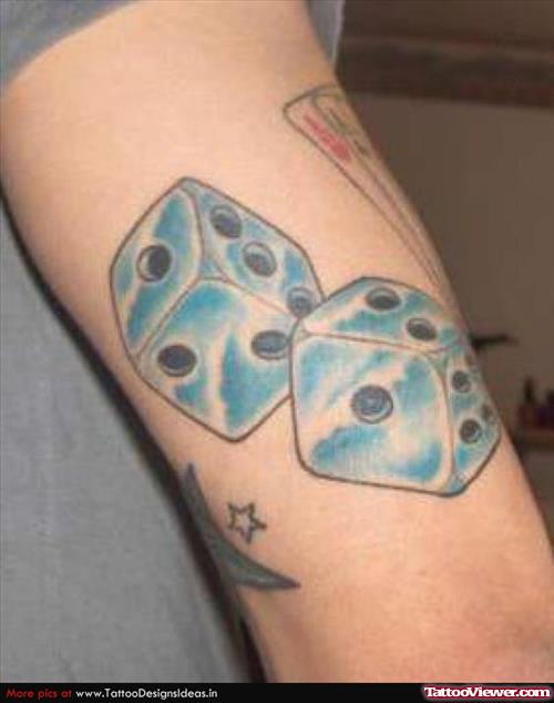 Blue Ink Dice Gambling Tattoo