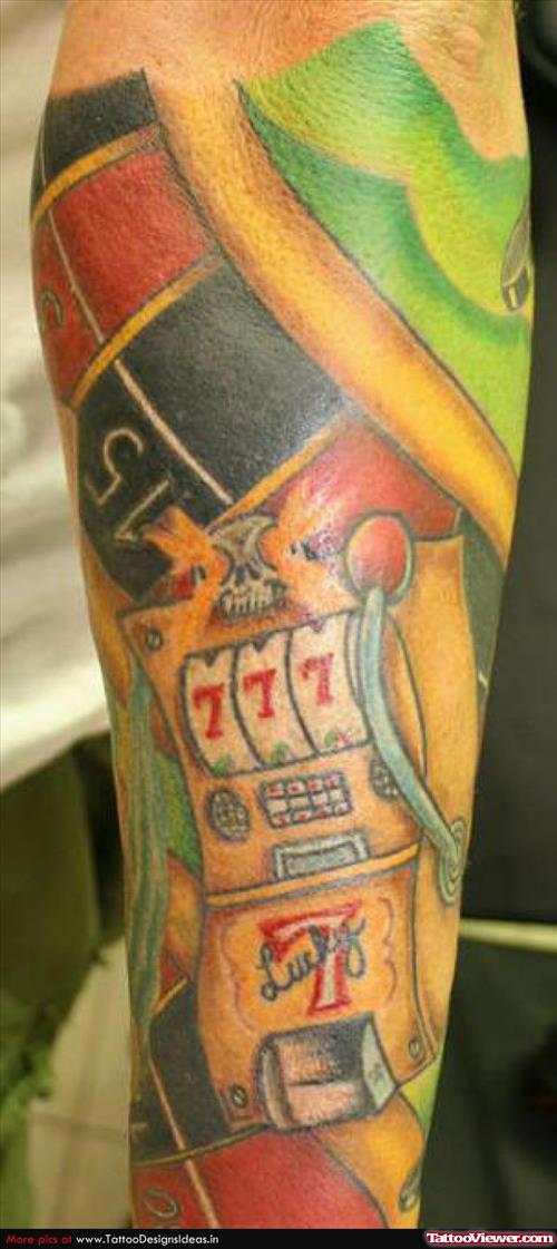 Awesome Color Gambling Tattoo On Arm