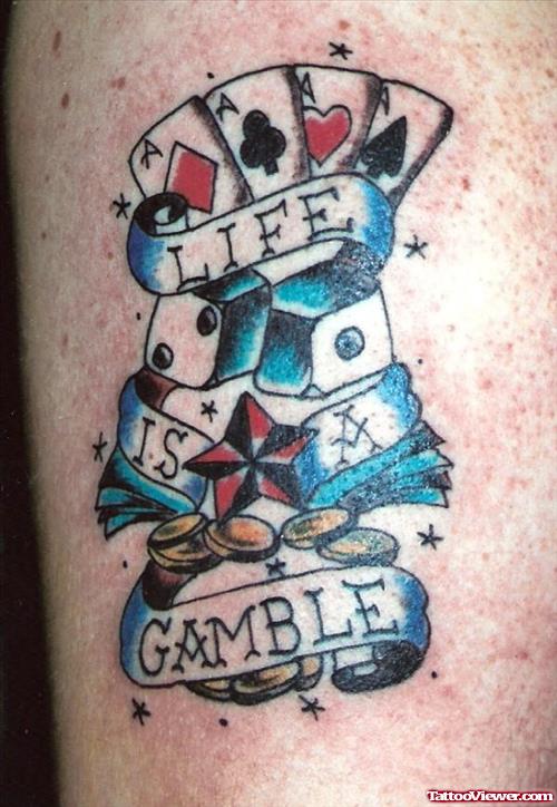 Attractive Colored Gambling Tattoo