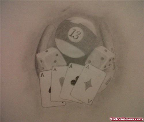 Grey Ink Cards And Dice Gambling Tattoo