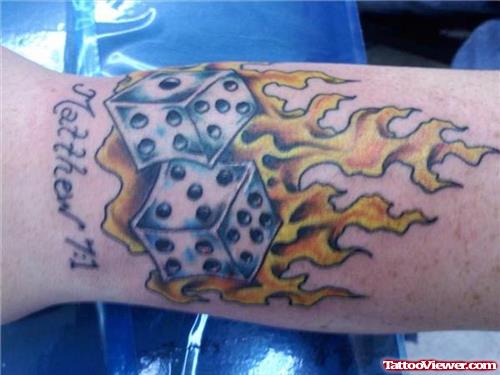 Flaming Dice Gambling Tattoo on Wrist