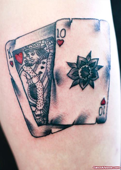 Grey Ink King Of Heart Poker Gambling Tattoo