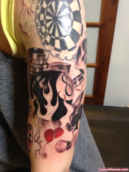 Awesome Flaming Eightball Tattoo On Left Arm