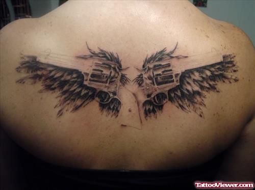 Skull Wings Gambling Tattoo On Back
