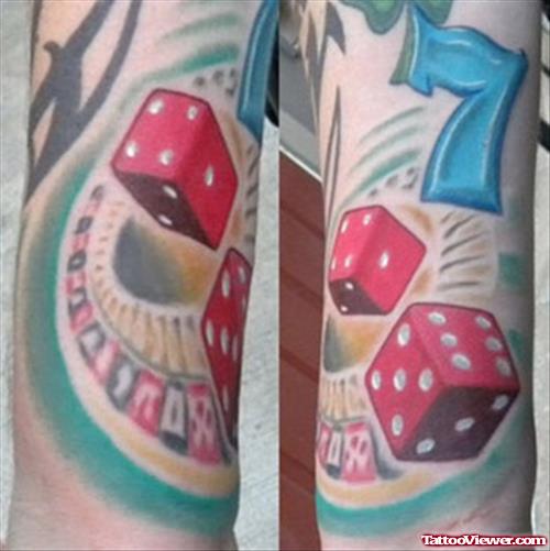 Red Ink Gambling Dice Tattoo