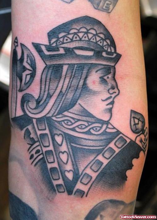 Grey Ink King Gambling Tattoo On Sleeve