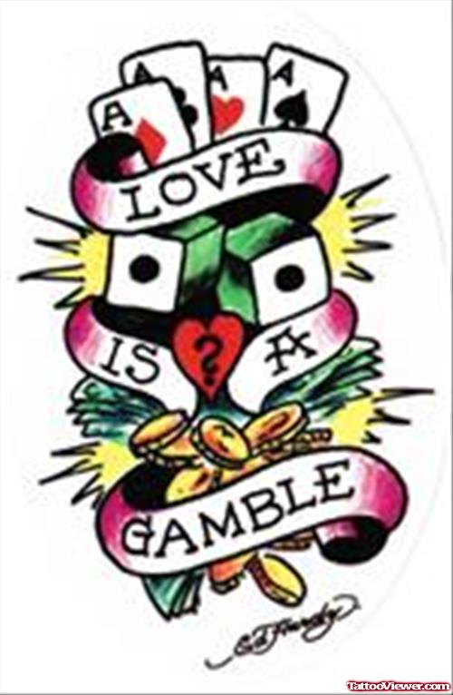 Awesome Colored Gambling Tattoo Design