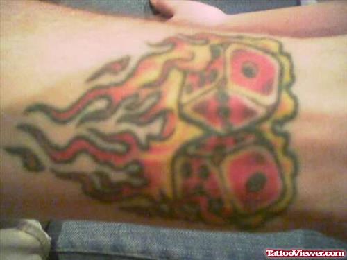 Attractive Flaming Red Dice Gambling Tattoo