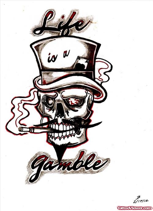 Skull With Hat Gambling Tattoo Design