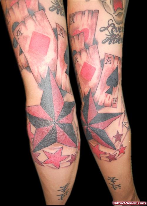 Red Nautical Stars And Cards Gambling Tattoo