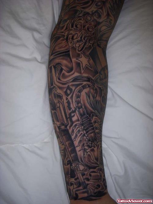 Grey Ink Gambling Tattoo On Right Sleeve
