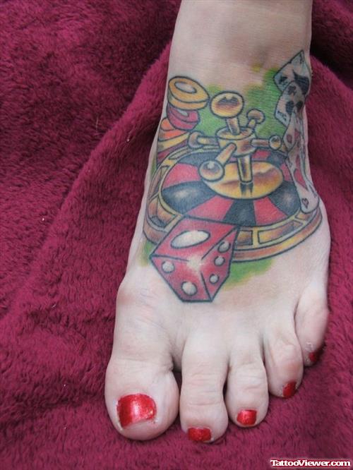 Girl Left Foot Gambling Tattoo