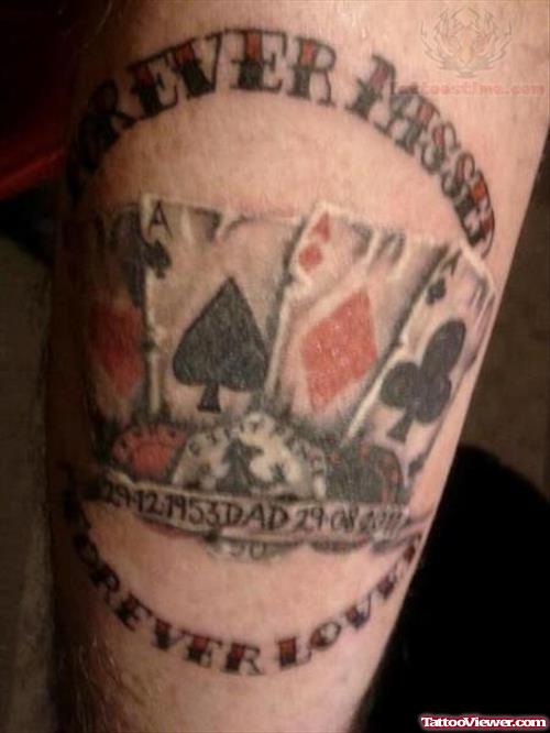 Forever Missed Colored Cards Gambling Tattoo