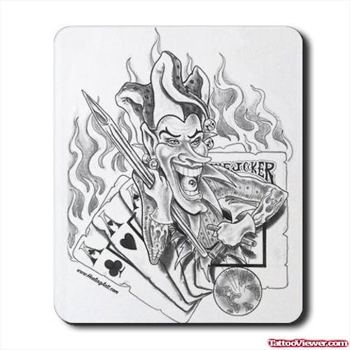 Flaming Cards And Joker Tattoo Design