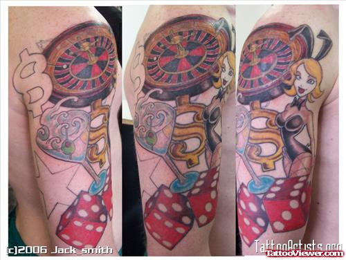 Colored Gambling Tattoos On Sleeve For Men